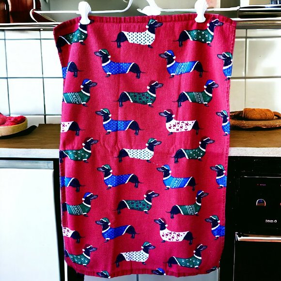 Kensie Home Christmas Tea Hand Towels Dachshund Dogs Set of 2 - Picture 4 of 13